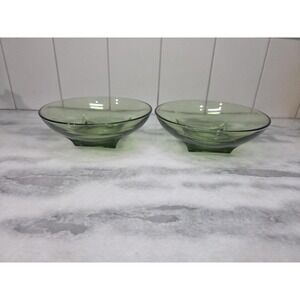 Hazel Atlas Capri‎ Colony Glass Bowls, Avocado Green, Vtg Square Base, Set of 2